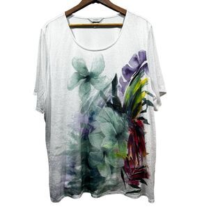 CJ BANKS Womens Plus Size 3X Watercolor Floral Print White Pullover Blouse Tunic
